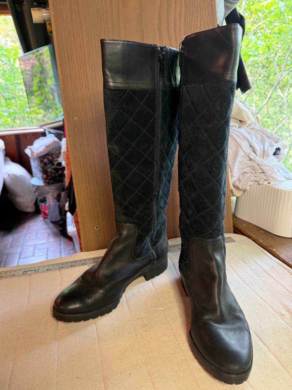 Sperry Topsider Black Leather & Suede Quilted Knee-High Boot size 9